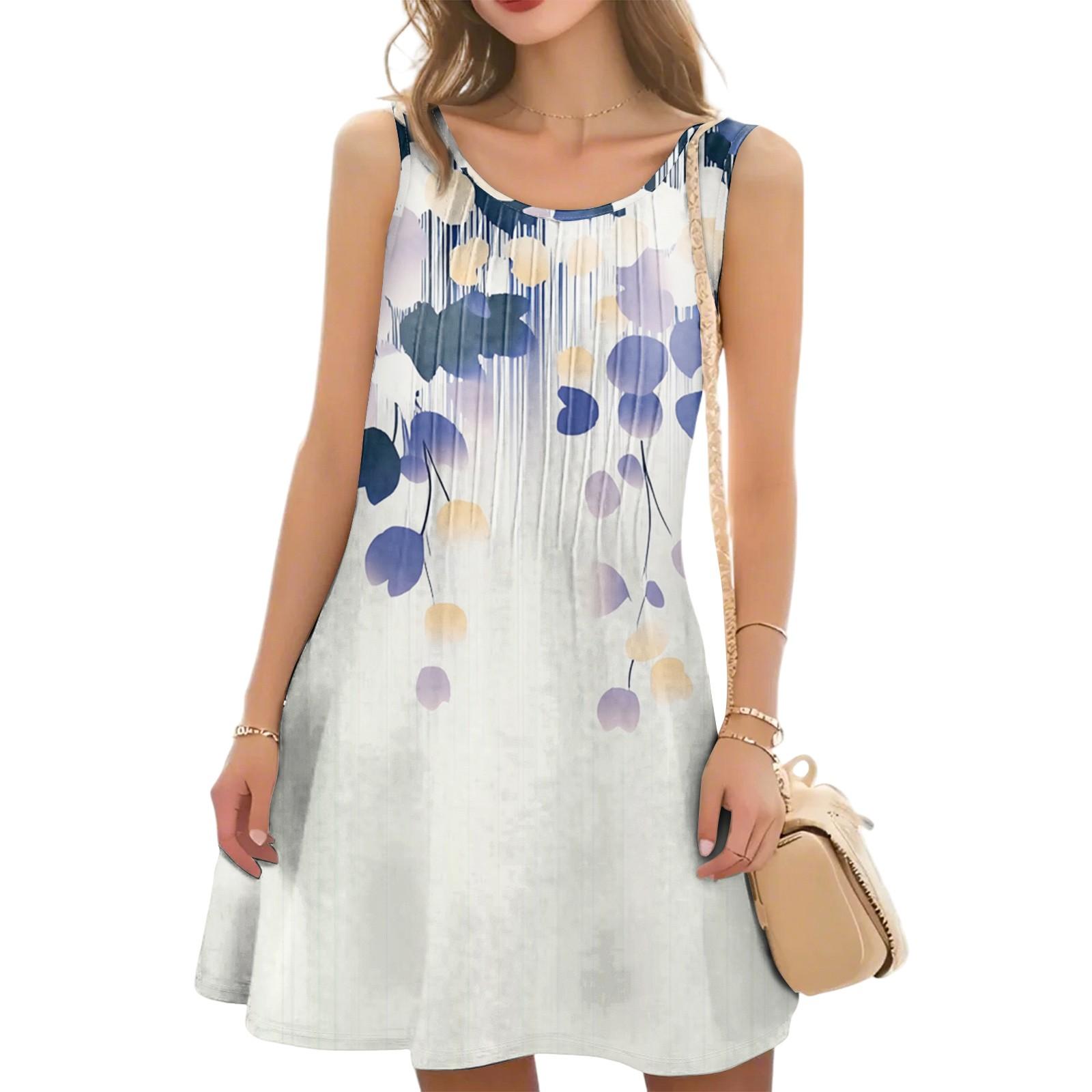 

Women s Casual Fashion Floral Print Round Neck Sleeveless Dress XL
