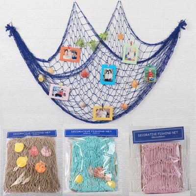 Decorative Fish Net Mixed Size Mediterranean Style Nautical Decorative Fishing Net Wall Hangings Decoration Sea Shells