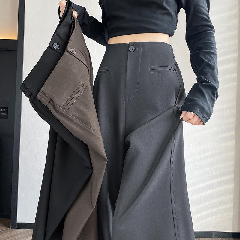 2026 Spring Women's Deep Gray High-Waisted Wide-Leg Drape Pants: Slimming, Versatile, Floor-Length Casual Style