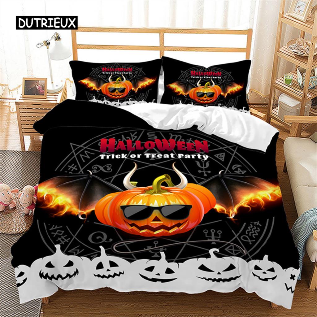 Halloweenský povlak na přikrývku Queen Kreslená dýně Obal na přikrývku Mikrovlákno Hororové téma Gotická strašidelná ložní souprava Pro chlapce Teenagery