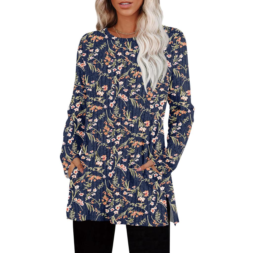 Damegensere Rund hals Langermet Skjorter Med Lommer Høstantrekk Mote Vinterklær Sideslisse