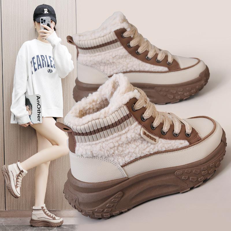 Fashion Winter Women's Boots Warm Plush Cotton Shoes Platform High Top Height Increase Student Comfortable Outdoor Ankle Snow Boots