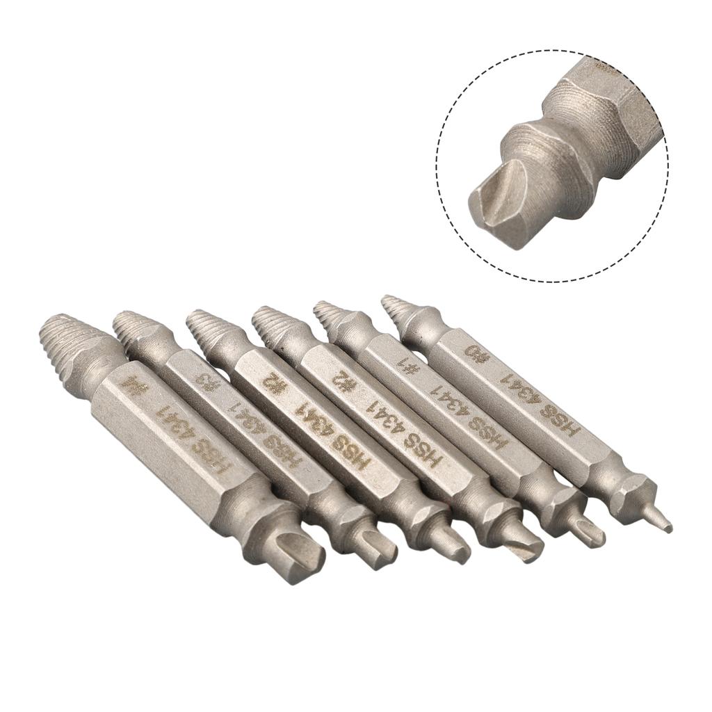 High Speed Steel 6PCS Broken Bolt Extractor Set Efficient Tools for Stripped Screw Removal Includes Storage Organizer