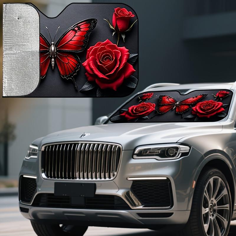 1Pcs Rose Butterfly Pattern Windshield Sunshade UV Rays Heat Blocker Keeps Vehicle Cool Unique Design Fit Sedans SUVs Trucks RVs