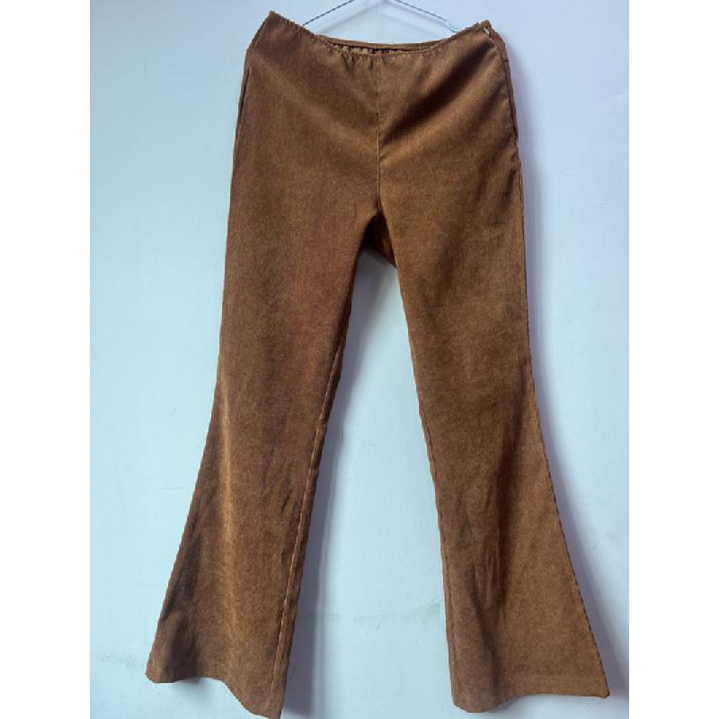 2026 Spring/Summer Women's Solid Color High-Waisted Slim Fit Slight Flare Corduroy Elastic Waist Casual Pants