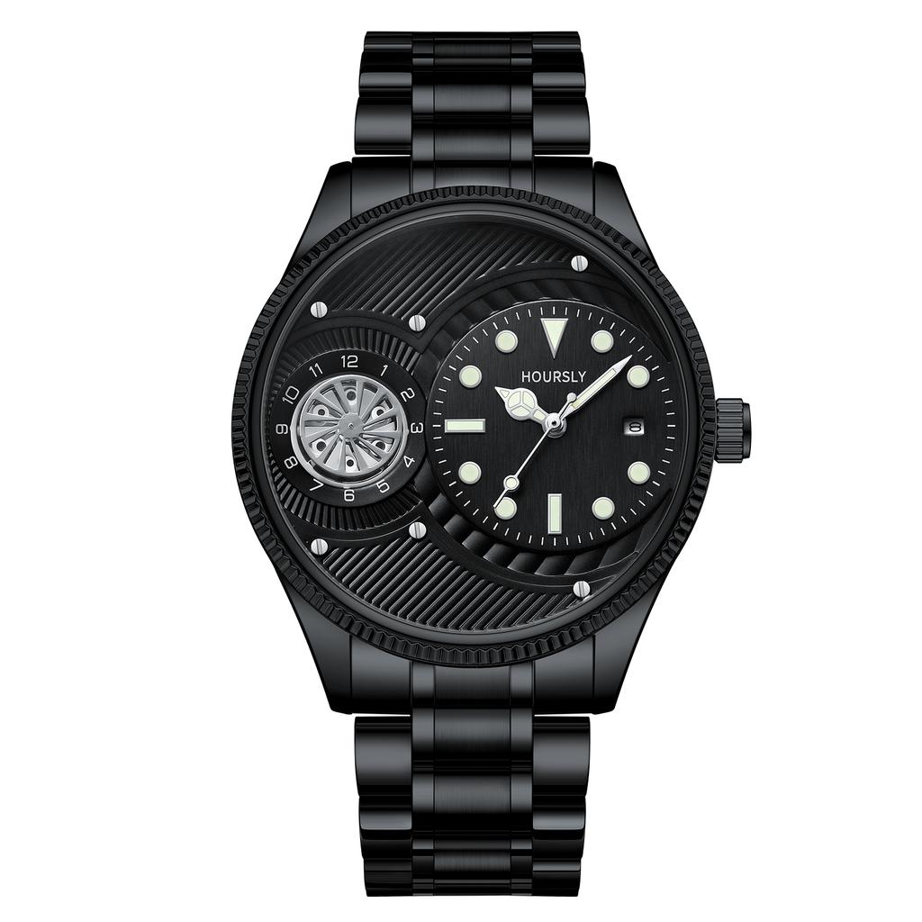 Relojes de moda para hombre esfera circular simple con plato giratorio giratorio luminiscente calendario correa de acero inoxidable adecuado para la vida diaria