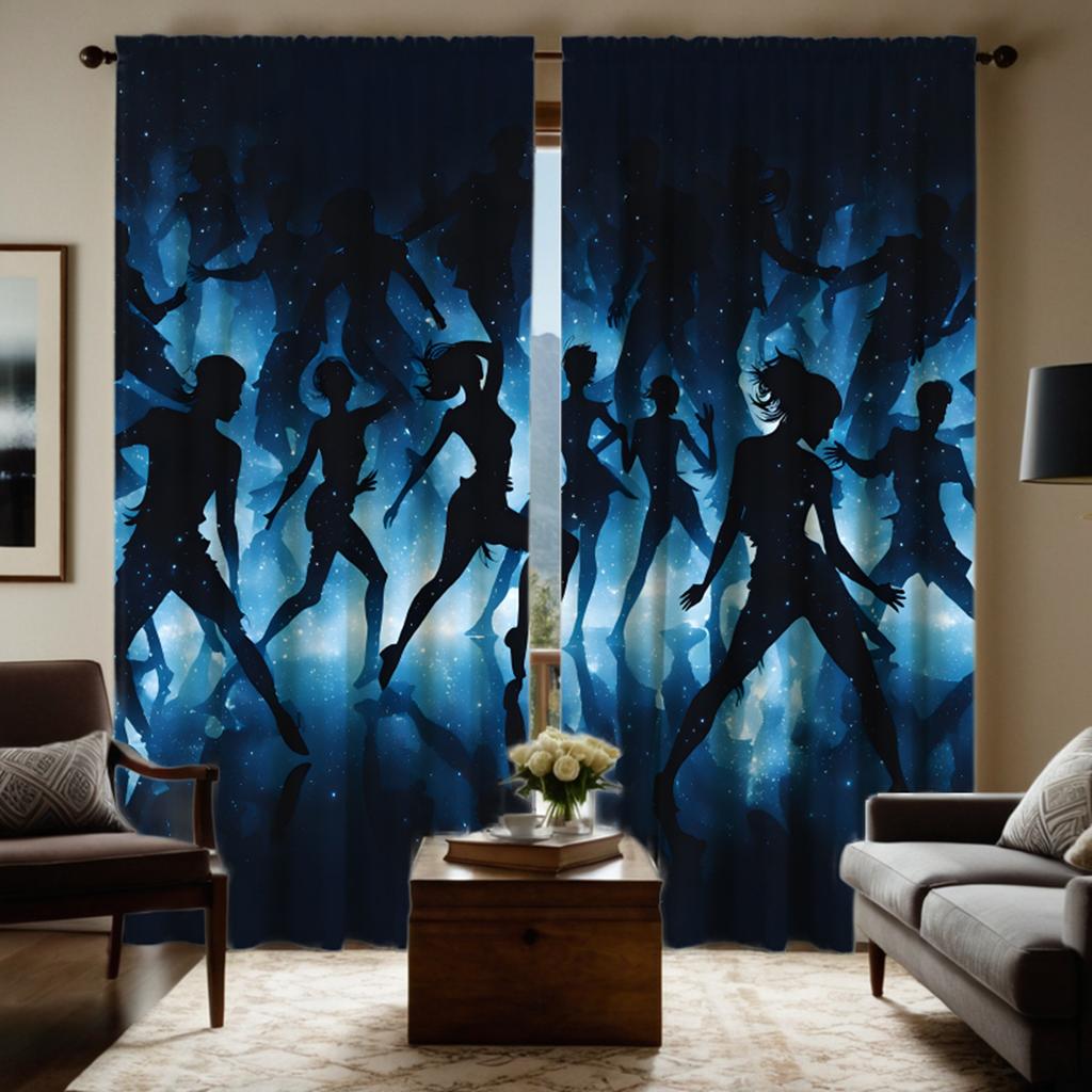 2pcs HD Decorative Curtain Two Dance Youth Blue Digital Printed Curtain Home Decoration Style Decoration Living Room Bedroom