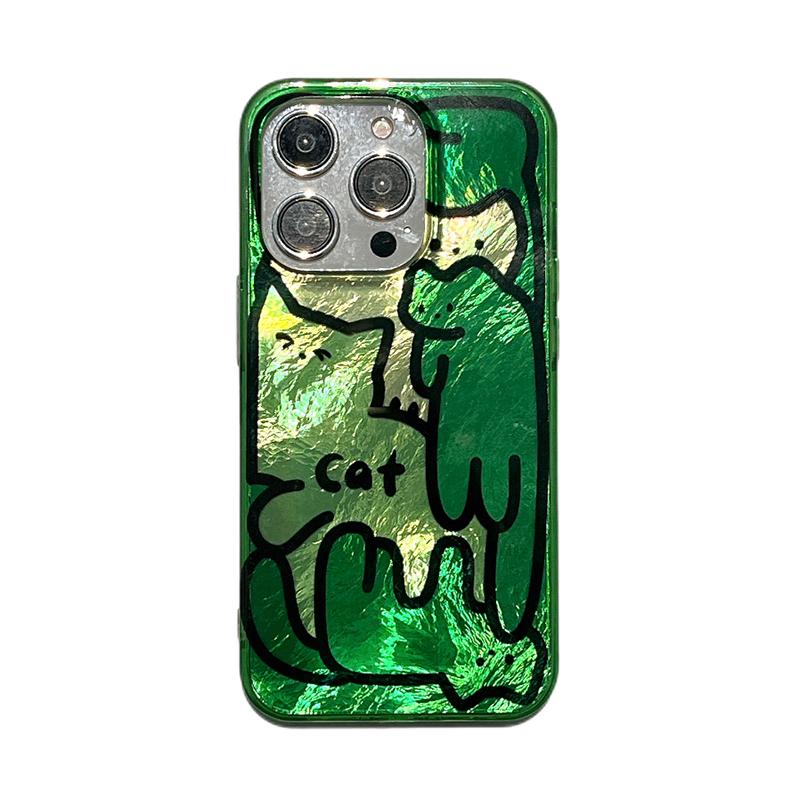 

Cute Funny Line Drawing Cat Dog Holder Stand Case For iPhone 17 16 15 14 13 12 Pro Max Tinfoil Aurora Soft Cover Shell iPhone 13 Pro