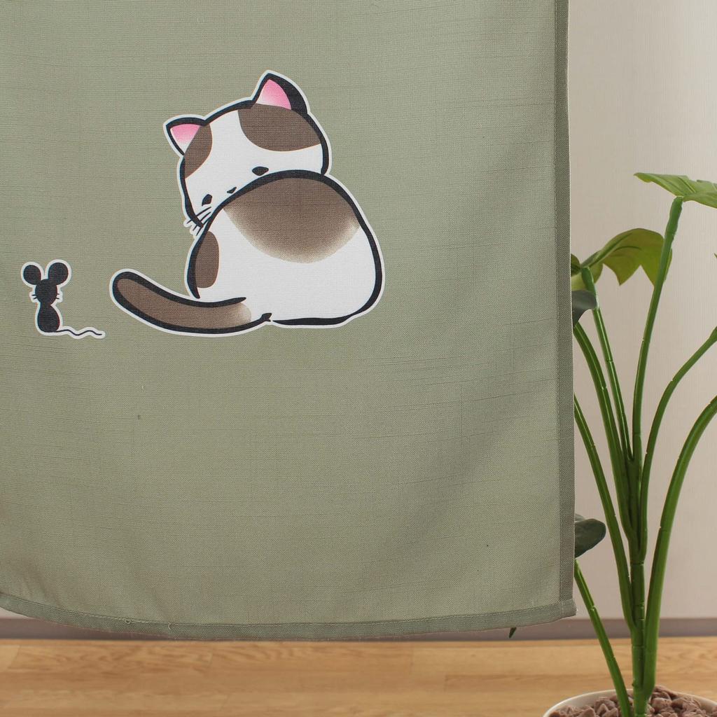 narumikk Noren Nyan Daka Happy Japanese Style Japanese Pattern Cat Cat Approximately Width 85cm x Length 150cm (Size Green) 14-583