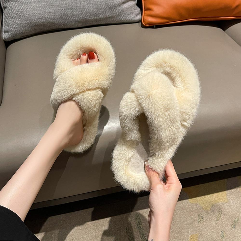 Fashion Slippers Women Winter Versatile Home Flat Bottom Plush Slippers Womens Shoes Zapatos De Mujer