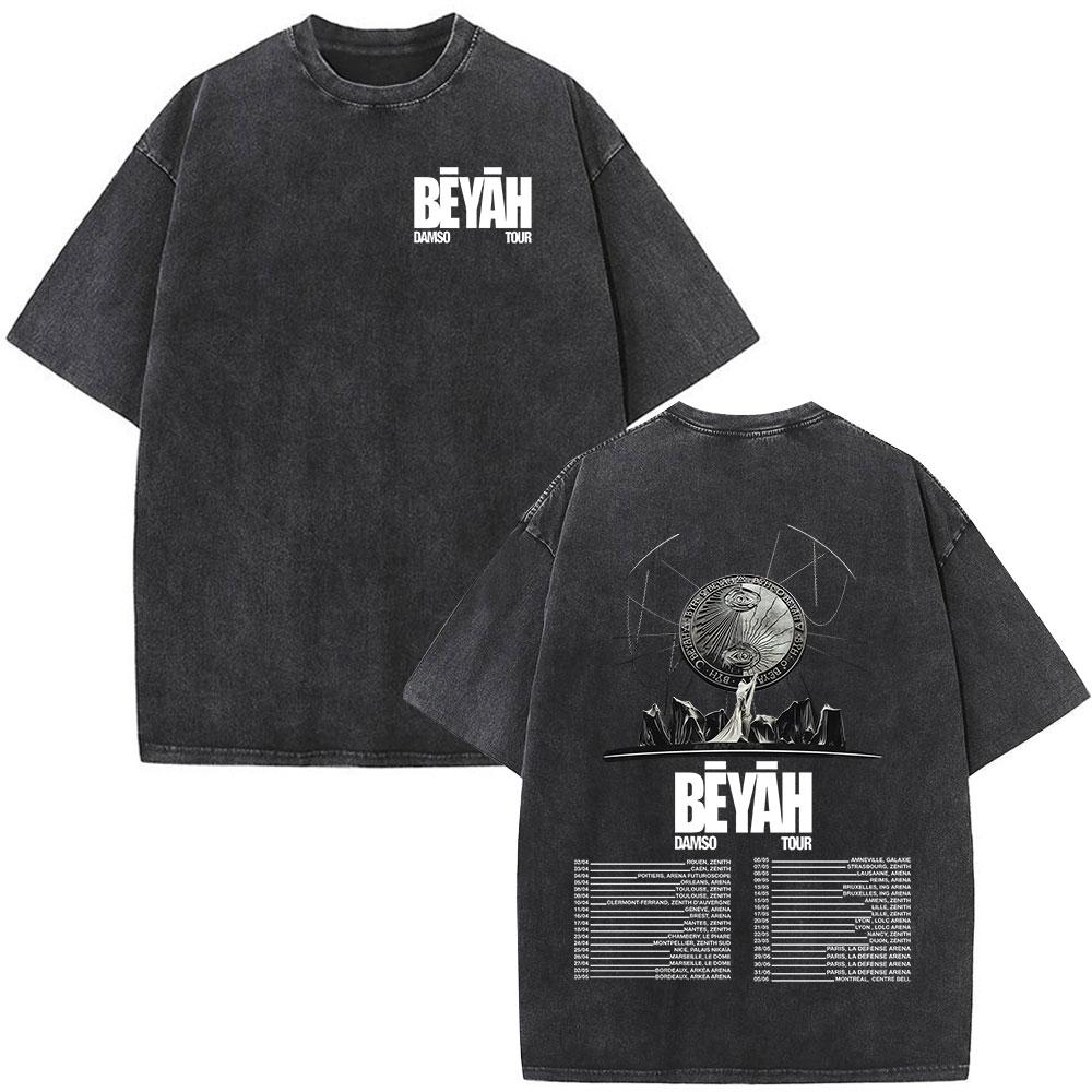 Vintage Spierane Koszulki Rapper Damso Beyah Tour 2026 Mężczyźni Kobiety Odzież Moda Hip Hop Krótki Rękaw Okrągły Dekolt Koszulki Streetwear