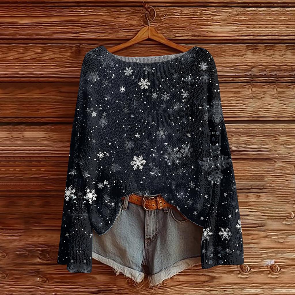 Women's Fashion Round Neck Long Sleeve Pullover Faux Sweater Knitted Pullover Top