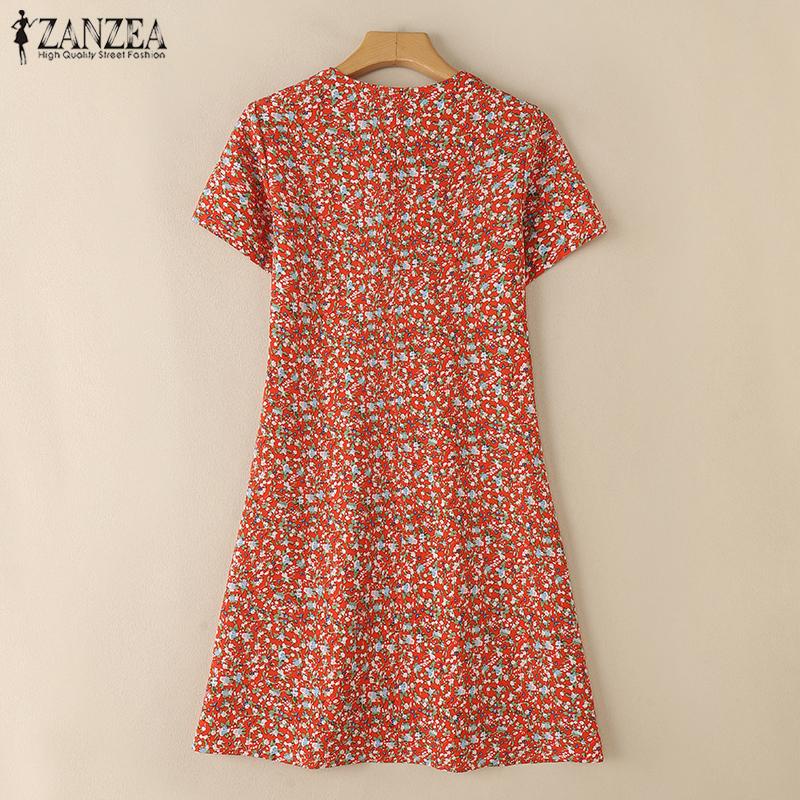 ZANZEA Women V-Neck Summer Casual Short Sleeve Floral Dress