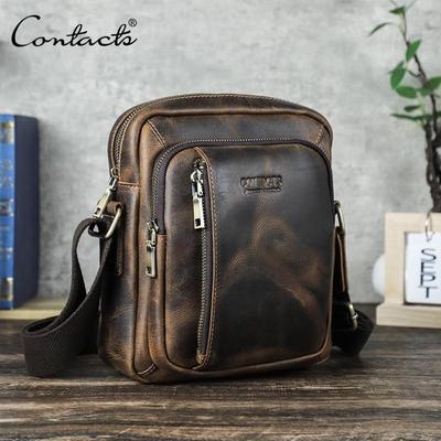 CONTACT'S Genuine Leather Vintage Shoulder Bags for Men  Crossbody Bag Large Capacity Male Bags