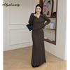 Elegante Mode Herbst Winter Damen 2-teiliges Strickset V-Ausschnitt Strickjacke+Maxi Langer Strickrock Dick Warm Feminin Braun Schwarz Grau Outfits