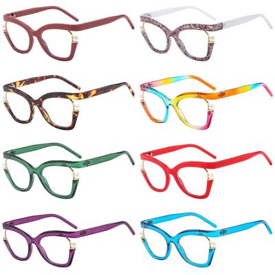 Pearl Decorative Cat Eye Reading Glasses Rainbow Gradient Candy Color Eyeglasses Frame High Quality Purple Vintage