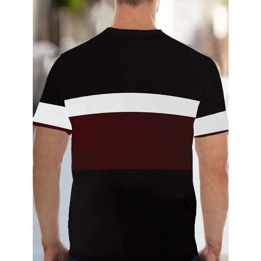 Fashionable Men's Summer Spliced Printed Pattern Breathable Round Neck T-shirt Shorts Set Outdoor Casual Two-piece Set