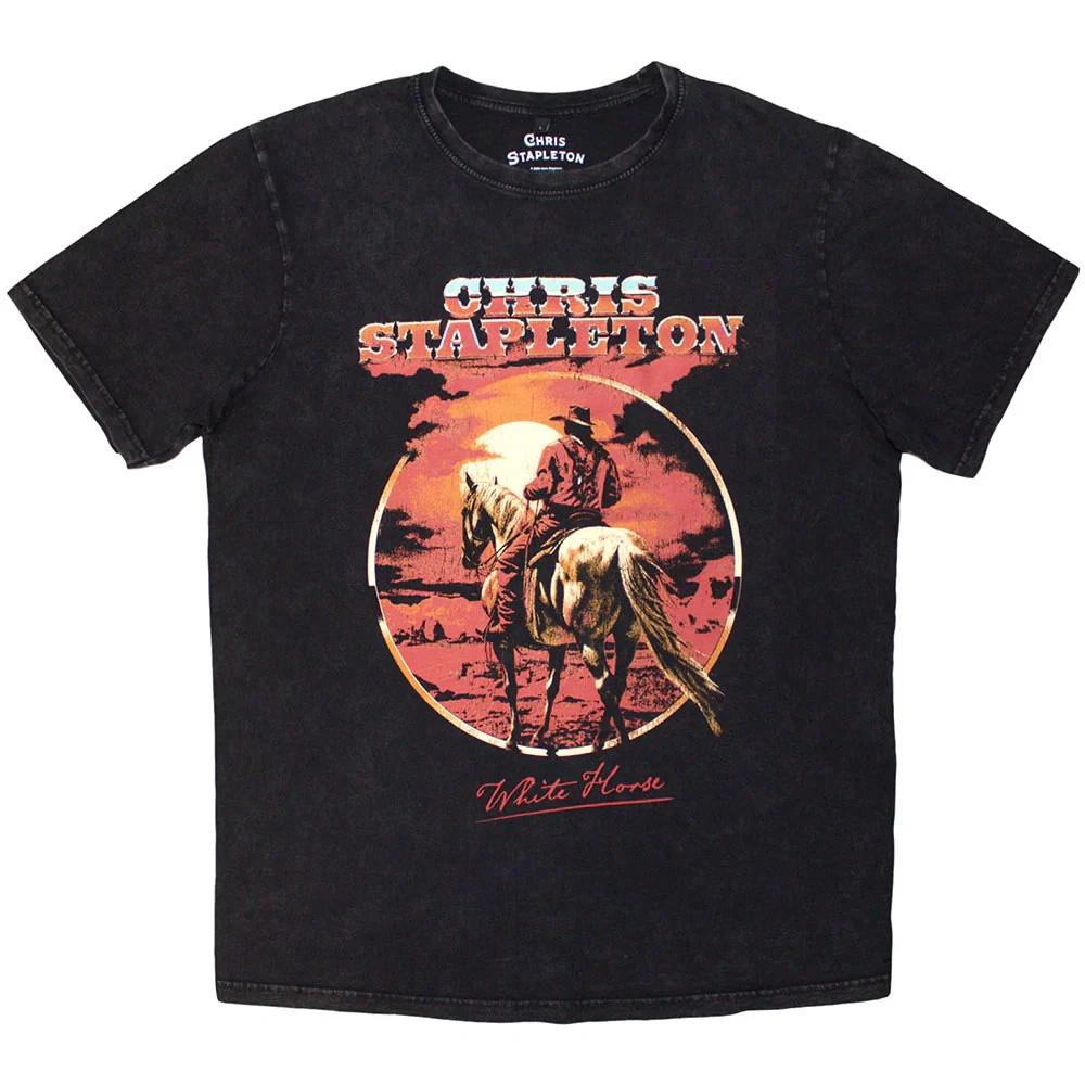 Chris Stapleton Unisex Stone Wash T-Shirt: White Horse Large / Black XL