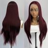 AIMEYA Burgundy Lace Front Wig Heat Resistant Synthetic Long Straight Wig for Black Women Natural Hairline Daily Used Cosplay