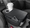 Multifunctional Leather Car Armrest Pad with Storage, Cup Holder, and Protective Cover