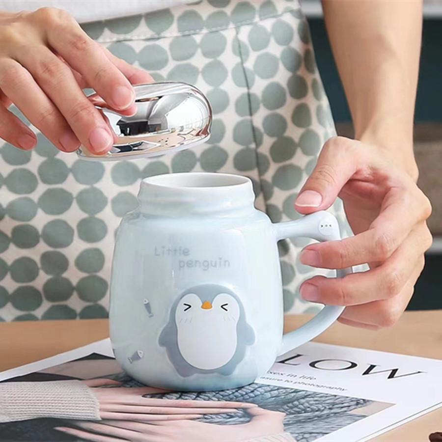 Ceramic Cup Mirror Cover Household High Value Relief Small Animal Cup Office Worker Leakproof Lid Mug