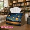 1pc, 2D Flat Printing, Tissue Box Enchanting Evening Lantern Field Pattern Printed Tissue Box, Durable Decoration, Living Room, Bedroom, And Car, an I