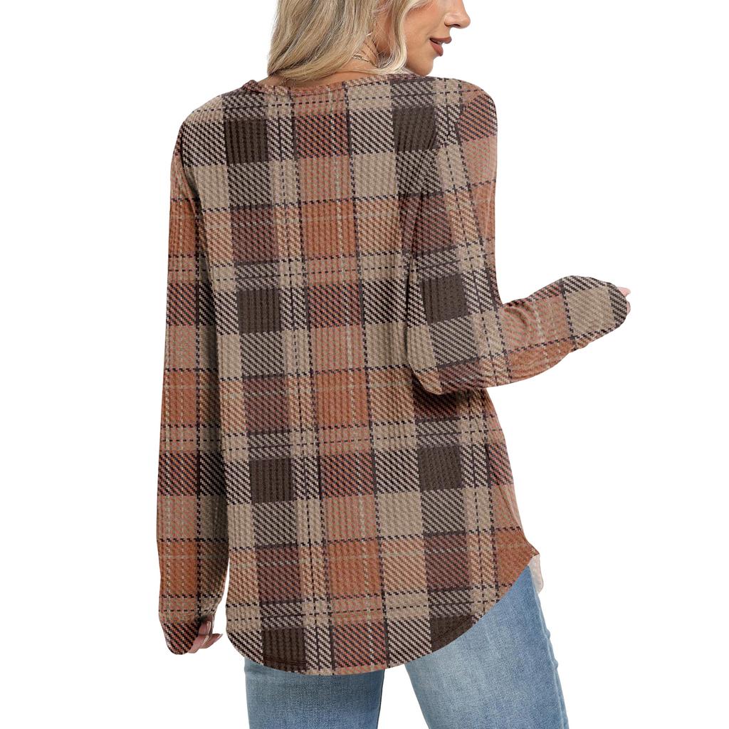 Women's Plaid Print Round Neck Long Sleeve Casual Loose Top