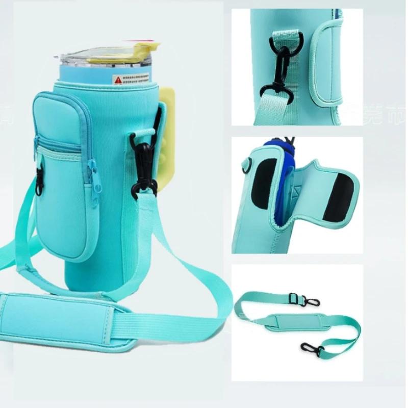 40oz Neoprene Water Bottle Carrier Bag for Stanley Quencher Cup Sleeve with Adjustable Shoulder Strap Water Bottle Holder Pouch