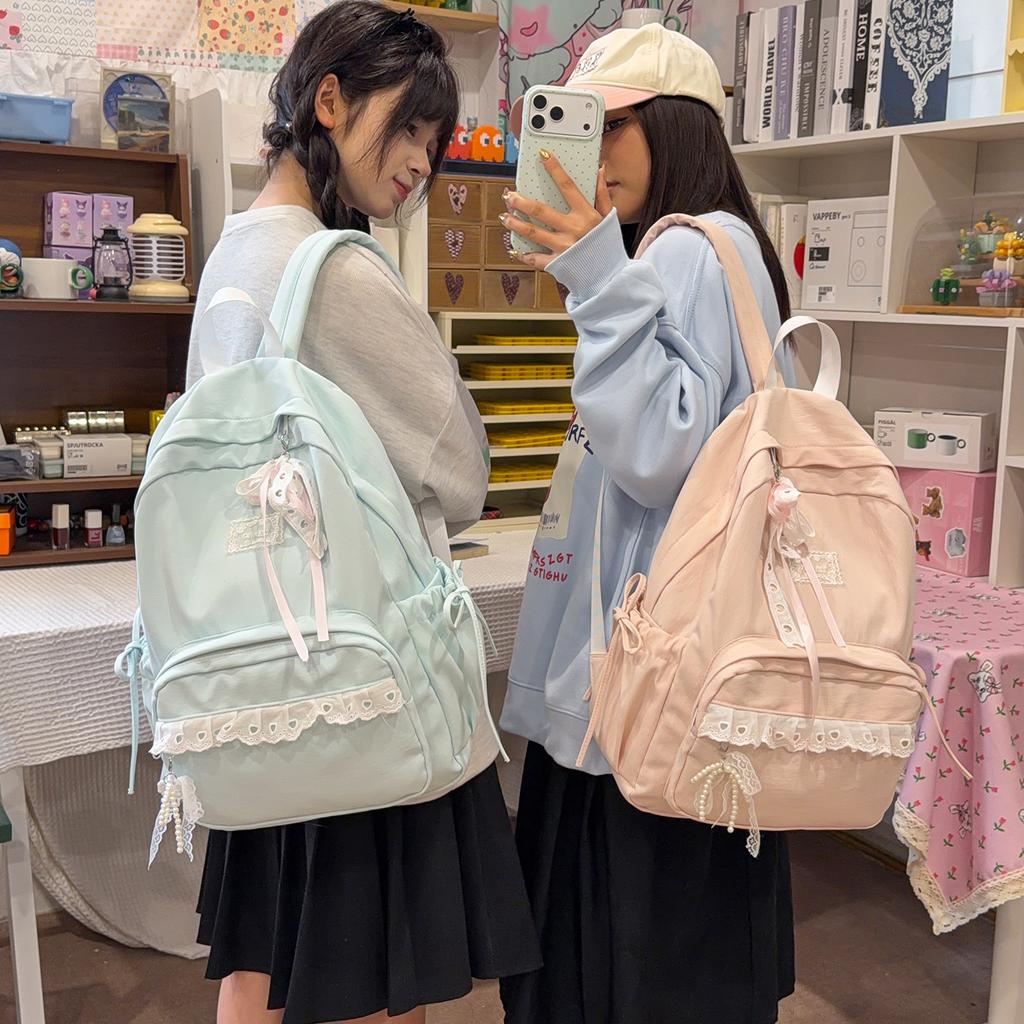 Schoolbag Girl Lace Backpack Women's New Spring and Summer Student Schoolbag Large Capacity Campus Cute High Value Backpack
