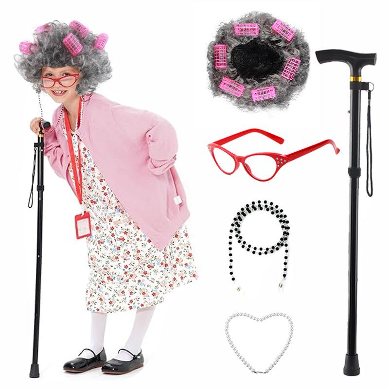 

Набор костюма старушки из 5 предметов Костюм старика Костюм бабушки для детей Хэллоуин 1920-е Гэтсби Парик старушки Костюм бабушки Set 7