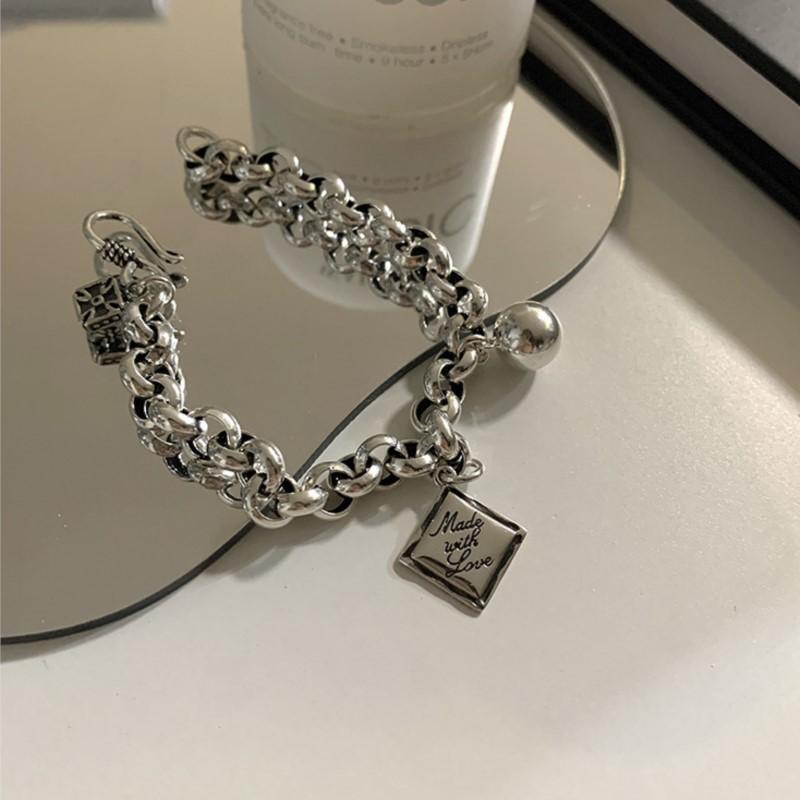 Silver Color Vintage Punk Chain Bracelet for Women Men Niche Design Square Ball Pendant Bracelets Party Jewelry Gifts