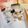 Ceramic Cute Cat Chopstick Holder Tableware Japanese Style Underglaze Restaurant Simple Oval Spoon Bracket Utensil for Kitchen