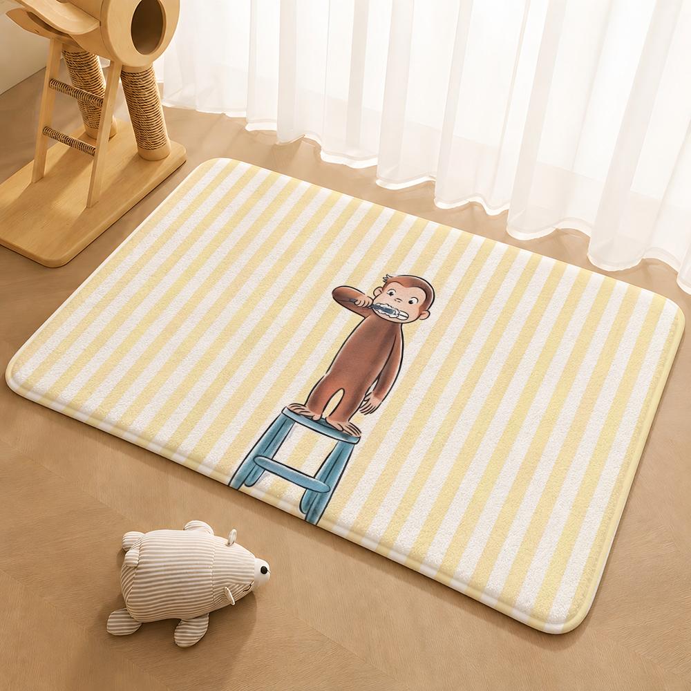 Curious George Floor Mat Floor Mat Soft Flannel Non-Slip Door  Rug for Living Room