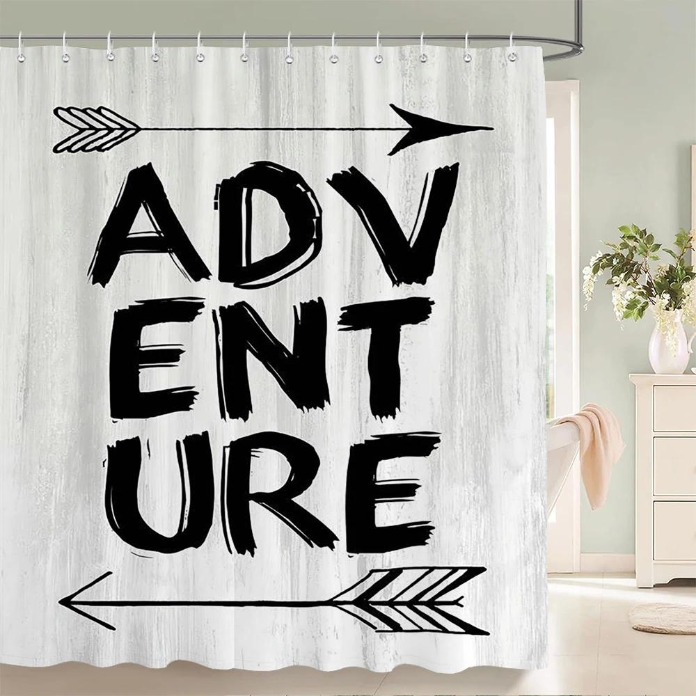 Vintage Style Retro Wood Word Bath Curtain Waterproof Fabric Shower Curtains Personality Bathtub Screen for Bathroom Home Decor