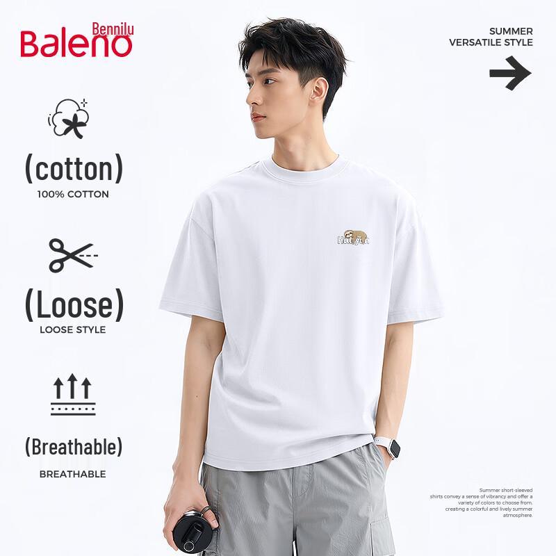 

Baleno Men s Pure Cotton Loose Fit Short Sleeve T-Shirt L