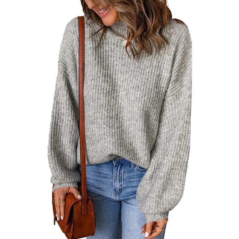 Women s clothing autumn and winter European and American new turtleneck solid color loose pullover sweater women S