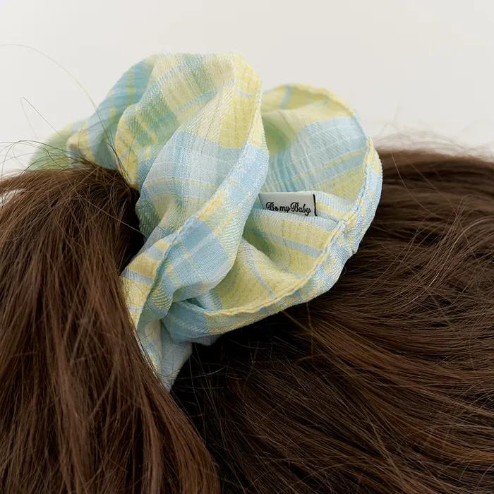 Vintage Check Plaid Scrunchie - Sky Sorbet