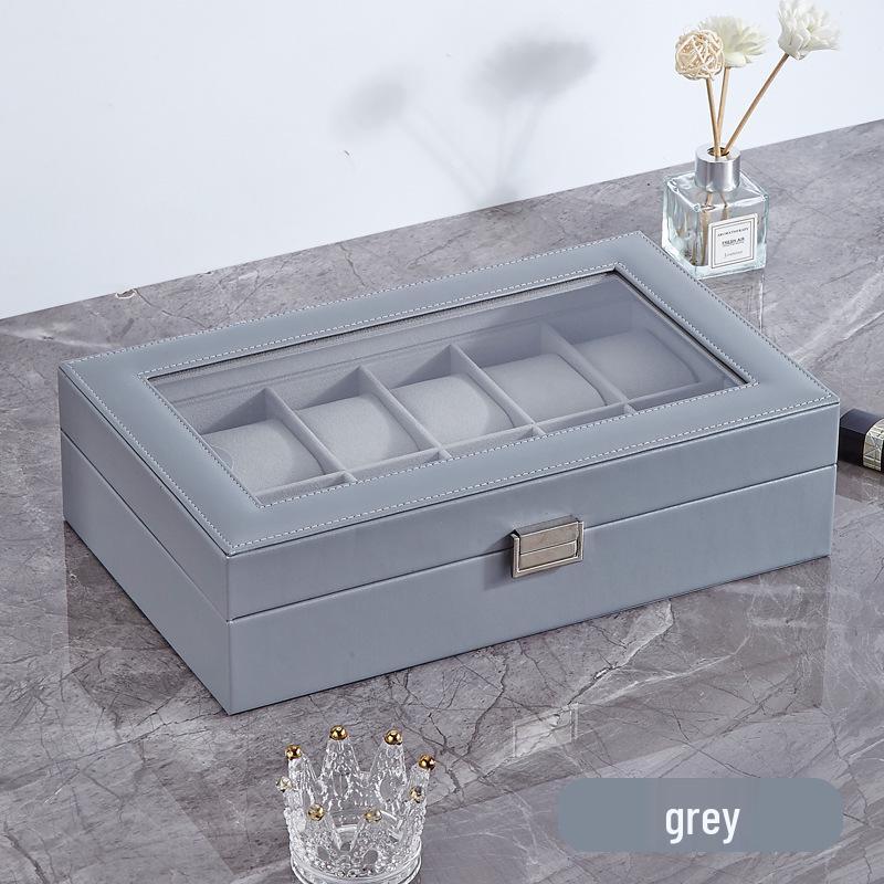

12-Slot Watch Box with Glass Lid for Dustproof Storage and Display of Mechanical Wristwatches 33*20*9cm серый