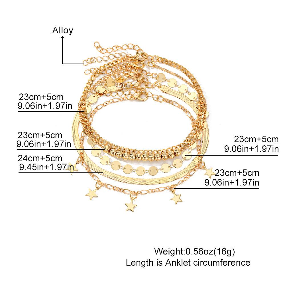 Accessory Star for Women Daily Wear Snake Chain Ankle Beach Vacation 5pcs/set Gift Anklet Tassel  Jewelry
