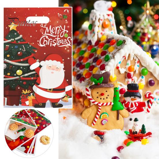 20Pcs Christmas Gift Bag Festive Candy Cookie Bag Santa Claus Deer Pattern Packaging Bag for Holiday Decor