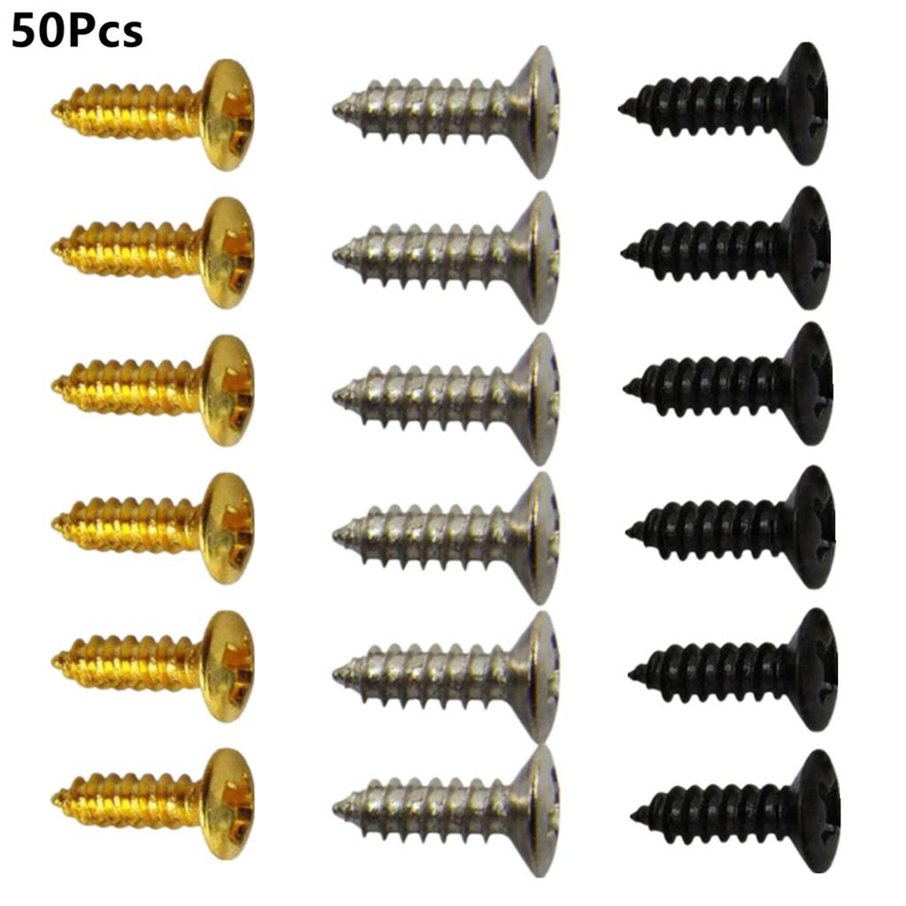 50 Stück/Set Gold Schwarz Silber Elektrische Gitarre Bass Schlagbrett Abdeckplatte Schrauben Für Gitarre Bass Metall Befestigungsschraube Großhandel