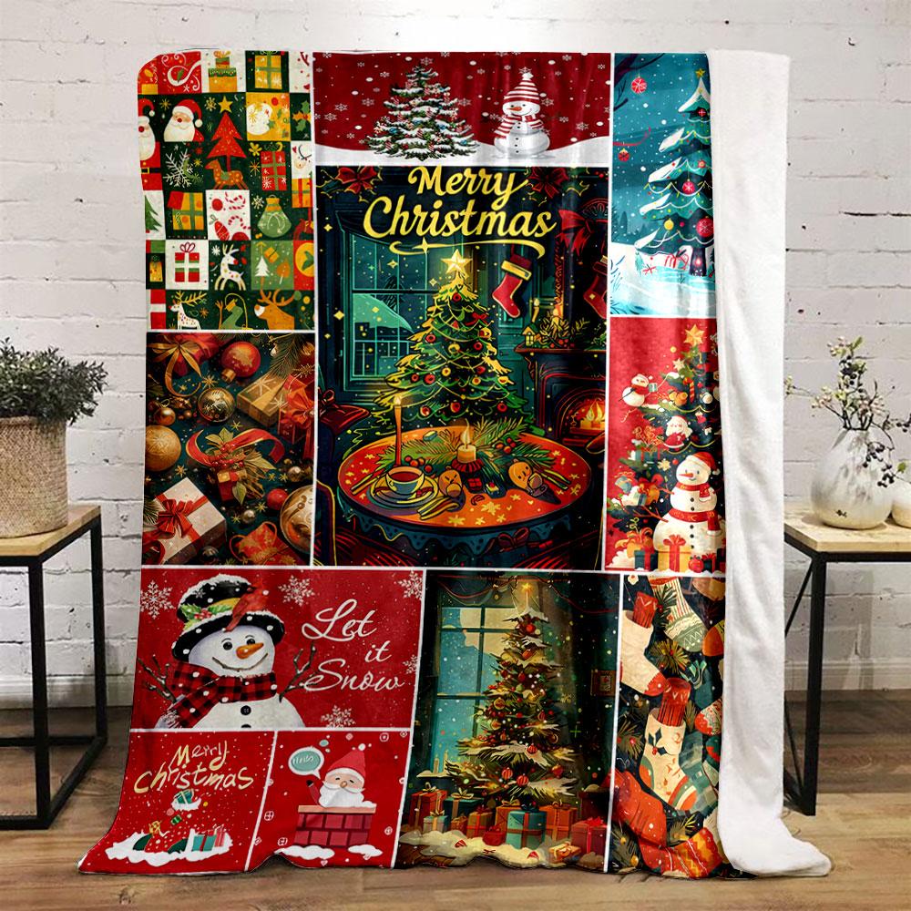 Christmas Tree Snowman Gift Blanket Bedroom Blanket for Livingroom Couch Lunch Break Soft Throw for Friend's Festival Gift