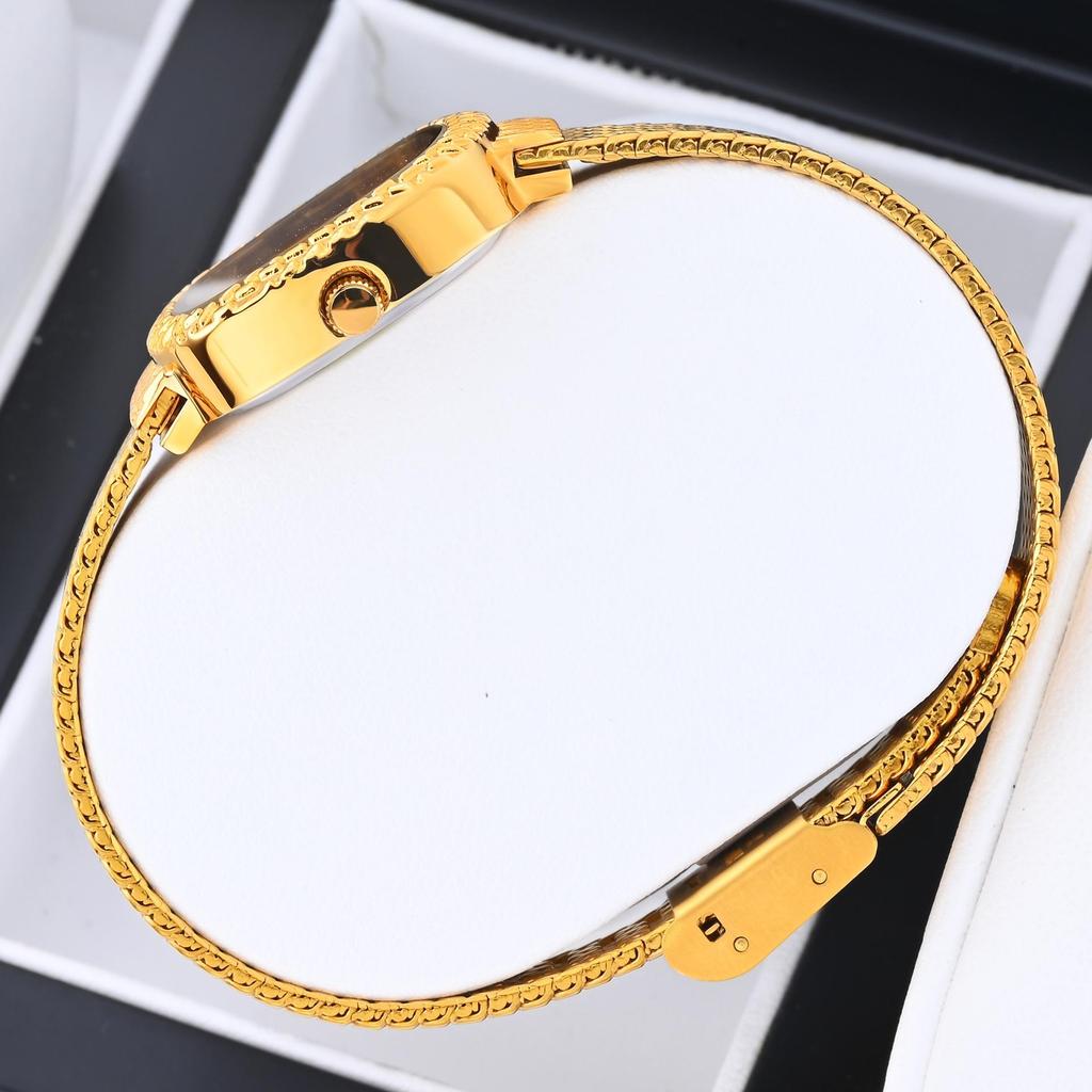 Retro Gold Square Women's Watch Luxury Mesh Bracelet Quartz Wristwatch Elegant Dress Clock for Ladies