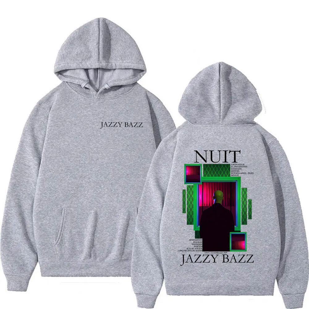 Rapper JAZZY BAZZ NUIT Tour 2025 Grafik-Hoodie Herren Damen Vintage Mode Übergroßer Hoodie Hip Hop Popmusik Kleidung mit Kapuze