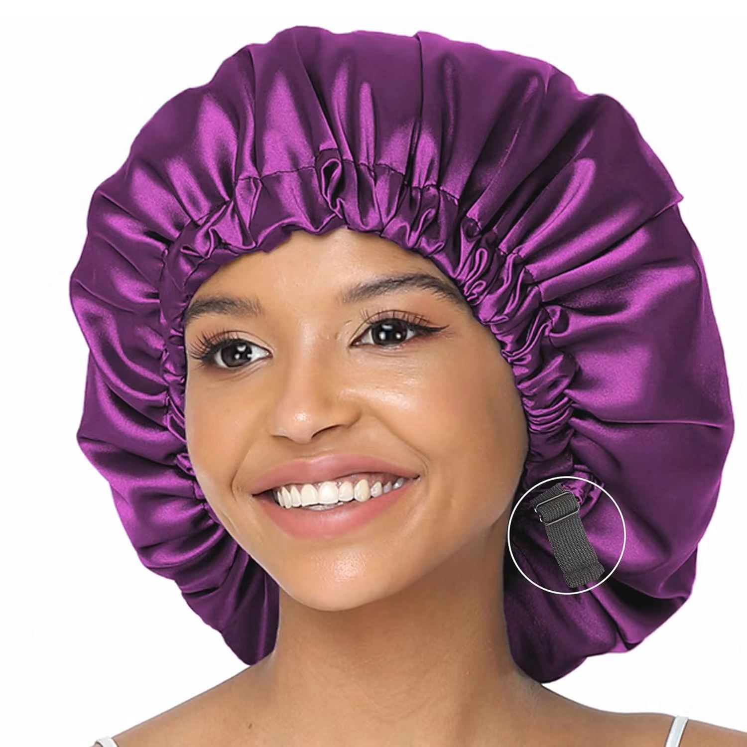 

Double Layer Color Ding Sleep Cap with Invisible Adjustable Buckle, Soft and Comfortable Hair Care Shower Cap Bathroom Products фіолетовий