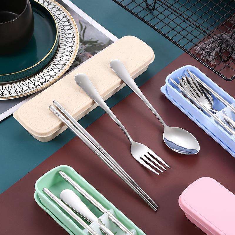 304 Stainless Steel Cutlery Set: Spoon, Fork & Chopsticks - Portable Three-Piece Set for Outdoors, Gift, or Students with Custom Logo Option