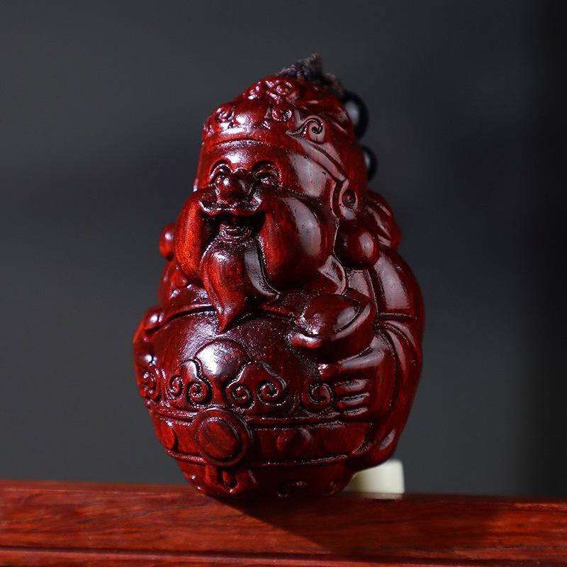 African Rosewood Pixiu Wealth Pendant: Dragon Turtle & Gourd Car Ornament Default