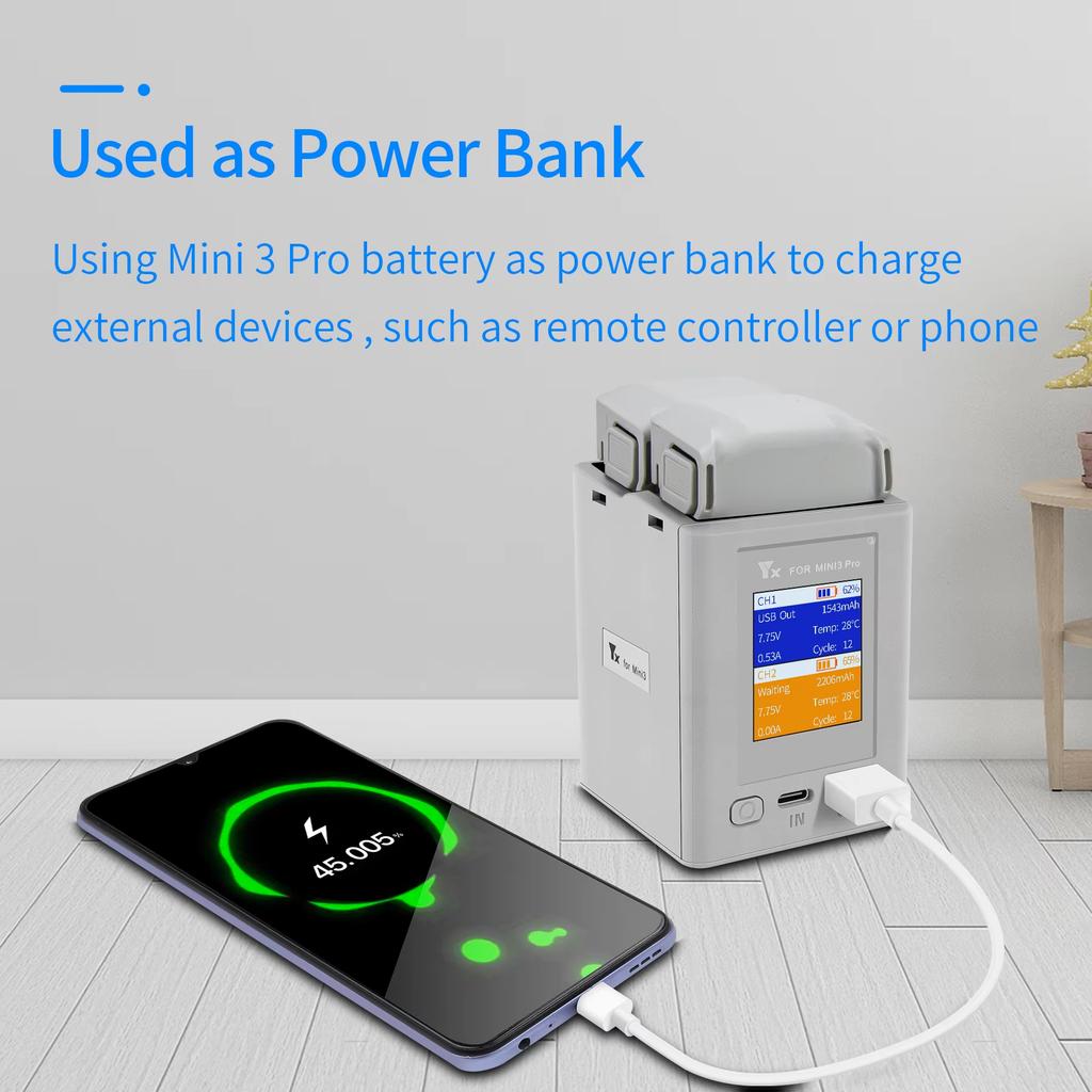Zweiwege-Digitalanzeige Ladehub Akku Intelligentes Ladegerät für DJI Mini 4 Pro/Mini 3 Pro Ladebutler Powerbank Drohne