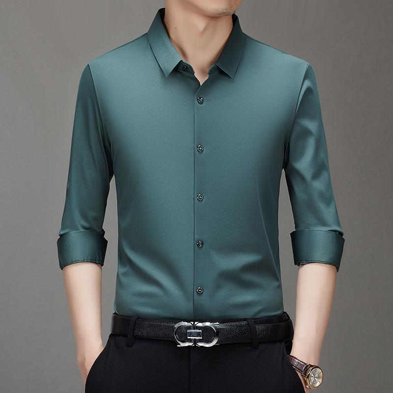 

Осенняя однотонная повседневная деловая мужская одежда высокого класса мужская бесшовная рубашка с длинным рукавом дюймовая рубашка 4XL зелёный