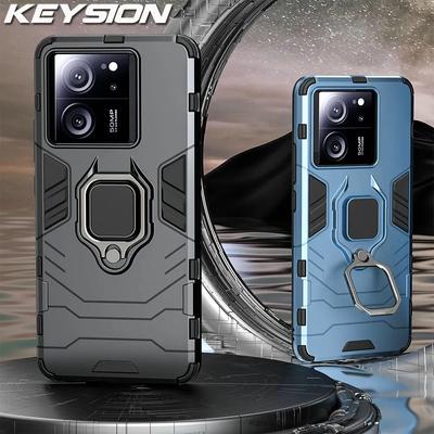 KEYSION Stoßfeste Rüstungshülle für Xiaomi 13T 13T Pro 5G, weiches Silikon + PC-Metallring-Ständer, Telefon-Rückseite für Redmi K60 Ultra